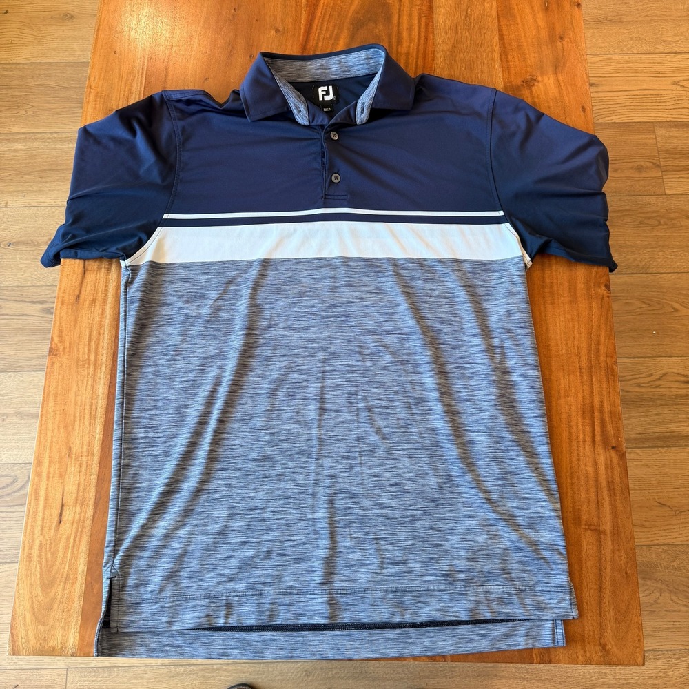 Foot Joy Men's Navy Blue/White Striped Polo Shirt Size L